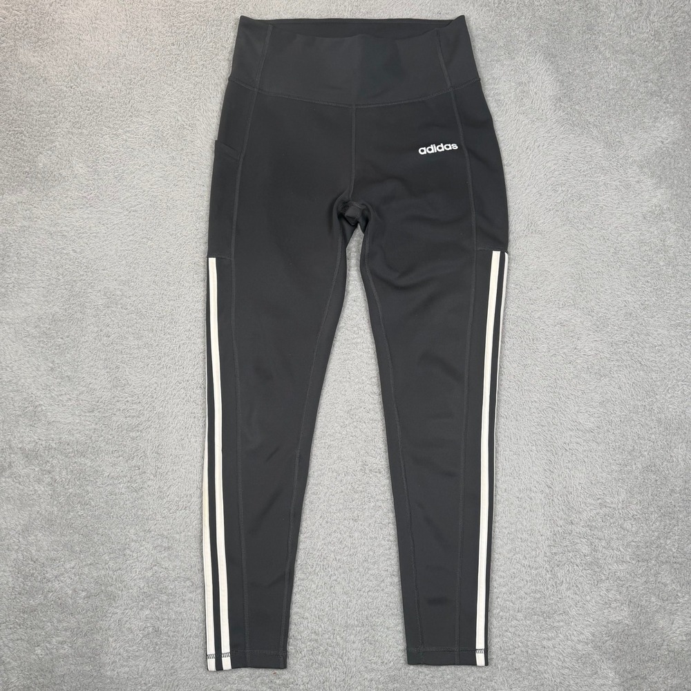 Adidas Climate Black High Waisted Womens Leggings‎ White Stripes Medium Workout